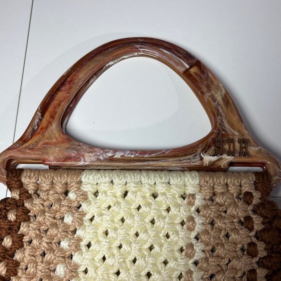 VINTAGE Purse Macrame Boho Style Lucite Handles - Picture 8 of 11